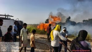 mainpuri कुड़रिया गांव के बाहर लगी भीषण आग, किसानों का भूषा व अन्य सामान जलकर राख